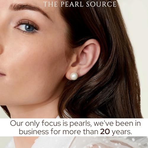 THE PEARL SOURCE AAAA Quality 14K Gold Plated Sterling Silver White Freshwater Real Pearl Earrings for Women | Hypoallergenic Earrings with Genuine Cultured Pearls Pearl Gifts for Christmas, Holidays and Anniversary