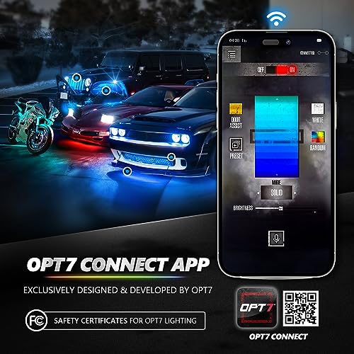 OPT7 Aura Pro Aluminum Underglow for Car Truck RV, Bluetooth APP Exterior Underbody Lighting Kit, Multi-Color Mode, Waterproof, Soundsync, Door Assist, iOS/Android Enable, Universal Fit, 4 PCS LED Bar