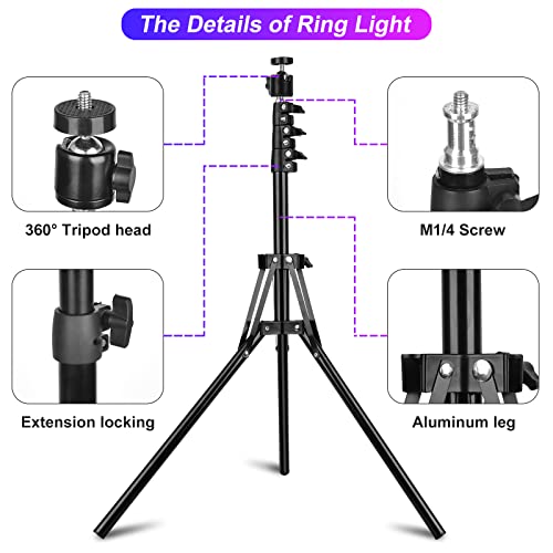 STALLY 10.2" Ring Light with Stand, 75" Tall Ring Light with Phone Holder and Wireless Remote, 12 Dimming Levels, 32 Color Modes LED Ring Light Tripod for iPhone, Live Stream, Makeup, YouTube, TikTok