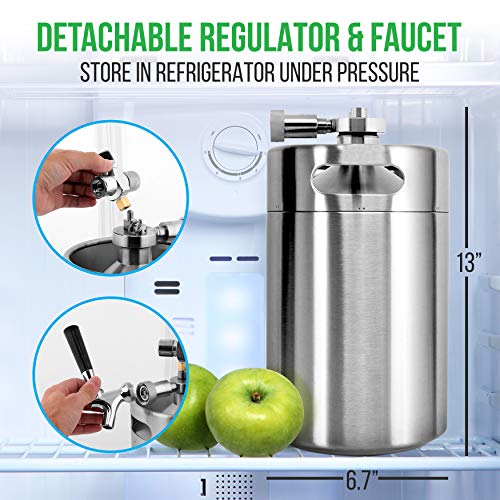 NutriChef Pressurized Growler Tap System, 128oz, Stainless Steel