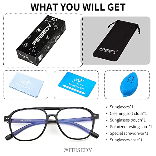 FEISEDY Lightweight Pilot Glasses Frame Blue Light Blocking Glasses Women Men Oversized Square Computer Glasses B2387