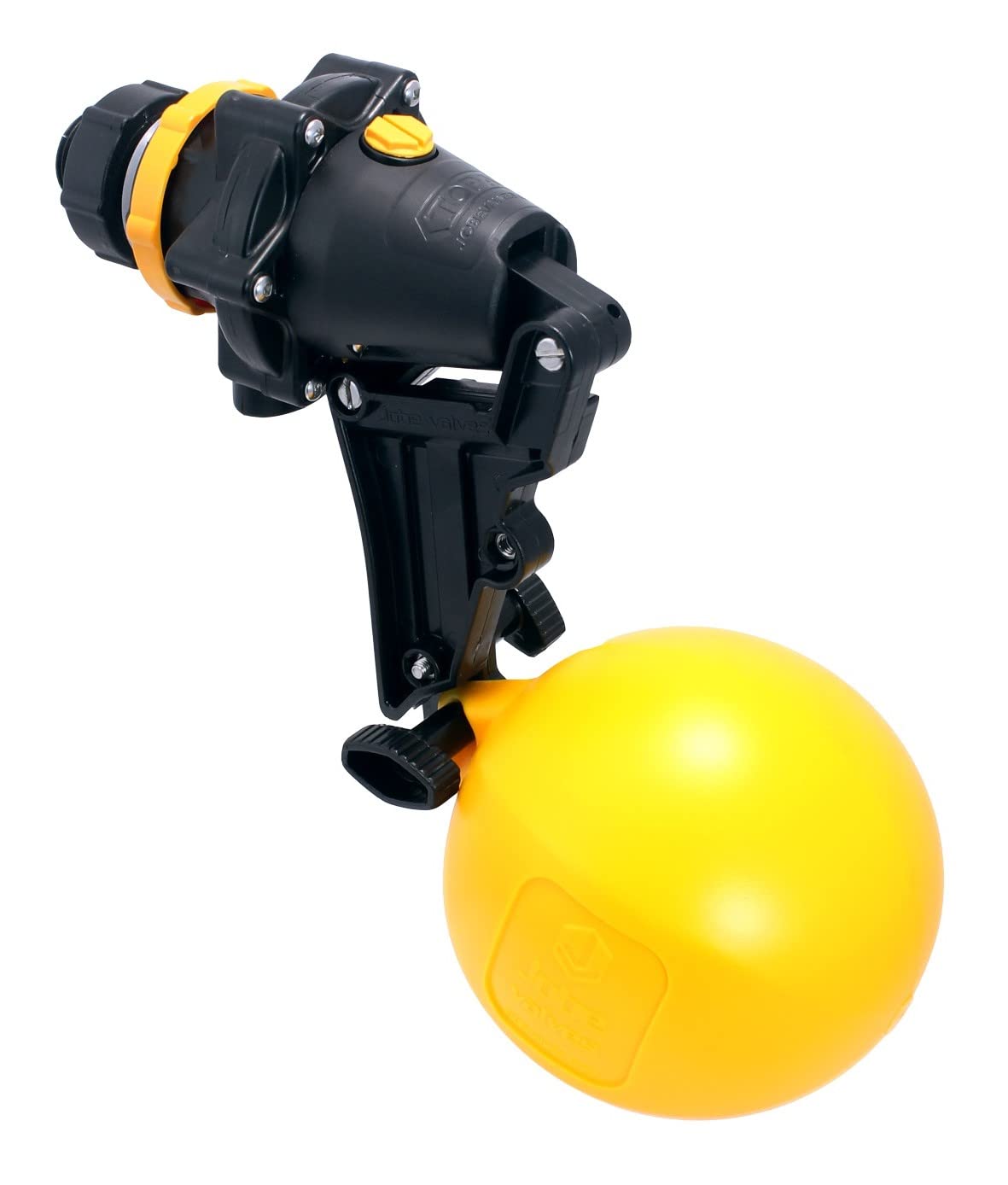 Jobe Valves J-TPV0100DLT Topaz Trough Valve with 4.9"-Wide Float, 200L/Min, 100PSI, Detach Long Tail, 1" NPT Inlet, Yellow/Black