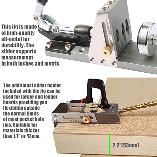 HOWOD Pocket Hole Jig Kit, Professional and Upgraded All-Metal Pocket Screw Jig. (Metal)