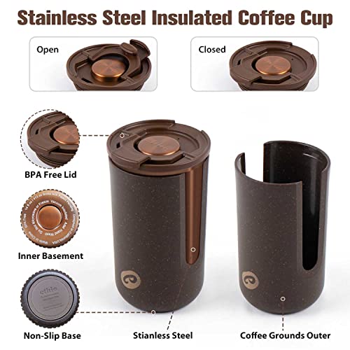 HYDROFROG Stainless Steel Tumbler with Lid Insulated Thermal Coffee Travel Mug 14 oz Reusable Coffee Mug for Cold and Hot,Cupholder Friendly Water Tumbler, Gift for Women and Men(Brown, 14 oz)