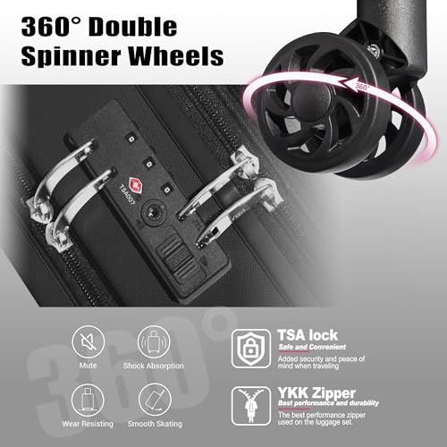 KEYTANG Explorer Lightweight Hardside Expandable Luggage Spinner Wheels Suitcase W/TSA Lock, Black, New-3 Piece Set