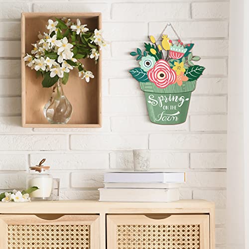 Yookeer Hello Spring Decorations for Home Spring Welcome Wreaths Sign for Front Door for Home Hanging Sign(Spring on the Farm Style)