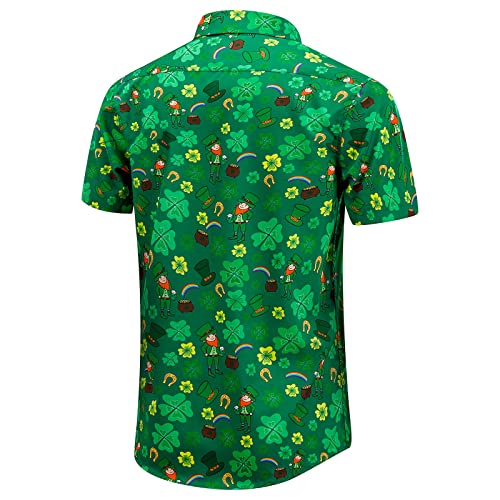 EUOW St. Patrick's Day Hawaiian Shirt for Men Irish Printed Casual Short Sleeve Button Down Beach Shirts(Green,S)