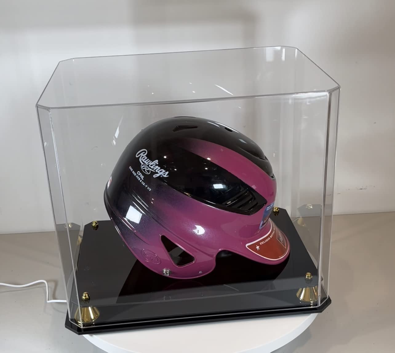 DisplayGifts Pro UV Football Helmet Display Case Stand fits Adult Size Baseball, Ice Hockey, Motorcycle, Football Helmets, Showcase with Gold Risers, One Piece No Assembly Required