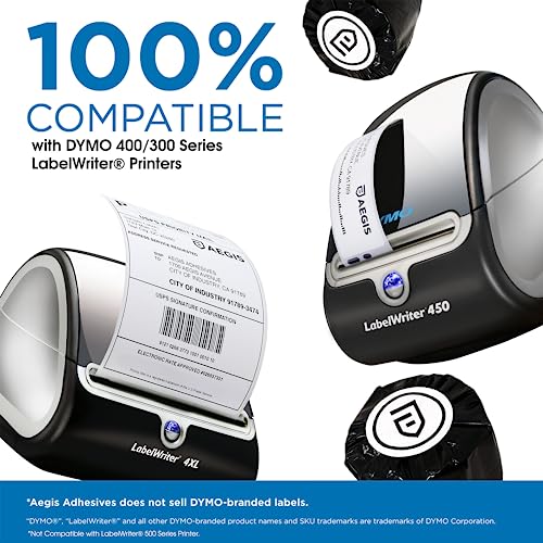 Aegis Adhesives - Compatible Direct Thermal Labels Replacement for DYMO 30252 (1-1/8" X 3-1/2") Address & Barcode - Use with Labelwriter 450, 450 Turbo, 4XL Printers (12 Rolls)
