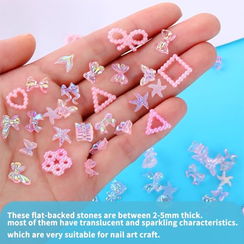 Grevosea 150 Pieces 3D Resin Nail Art Accessories Nail Decoration DIY Crafts Jewelry Accessories Rhinestone Pearl Crystal Gem Nail Pieces Butterfly Rose Bow Star Heart Triangle Animal(White)