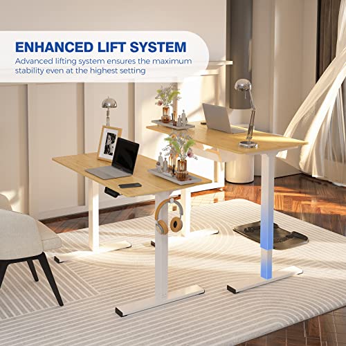 FLEXISPOT Standing Desk Quick Assembly Electric Sit Stand Desk Whole-Piece Desktop Ergonomic Memory Controller Adjustable Height Desk(White Frame + 40" Bamboo Texture Desktop)