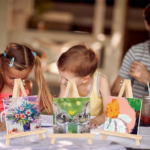 ESRICH 4 Pack 9 Inch Wood Easels, Easel Stand for Painting Canvases, Art, and Crafts, Tripod, Painting Party Easel, Kids Student Tabletop Easels for Painting, Portable Canvas Photo Picture Sign Holder