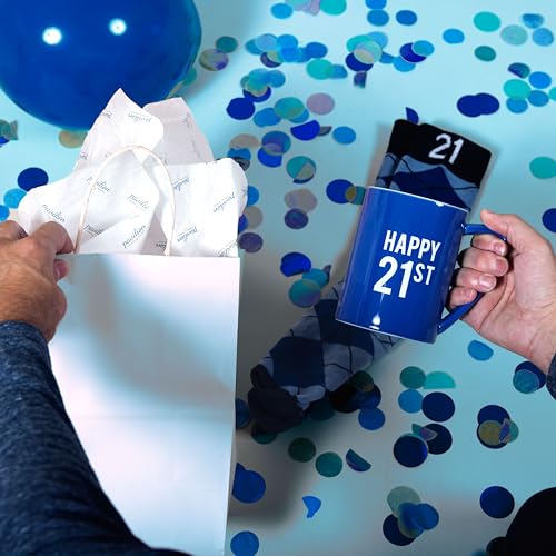 Pavilion - Happy 21st 18 oz Coffee Mug Tea Cup - 21 Argyle Patterned Blue Crew Socks Women US 9-13 & Men US 8-12 Birthday Party Celebration Decoration Commemoration Gift Present For Him