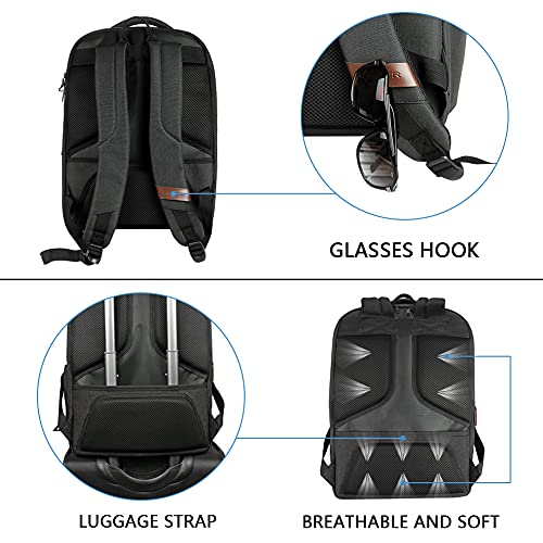 KROSER Laptop Backpack Large Fits up to 17.3 Inch Laptop with USB Charging Port Water-Repellent Casual Computer Daypack for Travel/Business/College/Women/Men-Charcoal Black