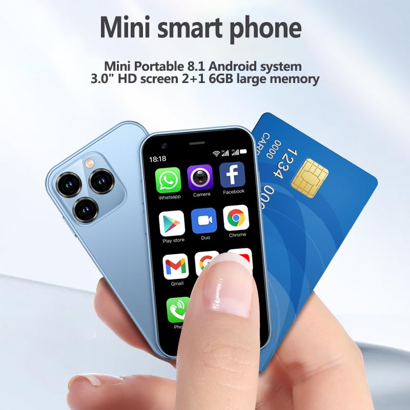 Mini Smartphone Students Quad Core Smallest Mobile Phone 3.0 Inch Unlocked Android Kids Cell Phones Dual Sim Card Cute Palm Child 3G Students Small Smartphone (Blue,2GB+16GB)