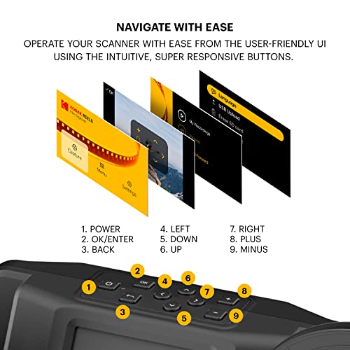 KODAK REELS 8mm & Super 8 Films Digitizer Converter with Big 5” Screen, Scanner Converts Film Frame by Frame to Digital MP4 Files for Viewing, Sharing & Saving on SD Card for 3” 4” 5” 7” and 9” Reels