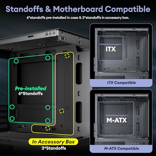 Okinos Aqua 3, Micro ATX Case, MATX PC Case with 3 X 120mm 3-Pin ARGB Fan Pre-Installed, Panoramic View Tempered Glass Front & Side Panel, with Type C Port, Black