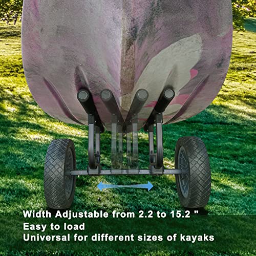 JOIERW Heavy Duty Kayak Cart, Width Adjustable Canoe Cart with 12inch Flatfree Beach Wheels Boat Dolly Cart Transport Carrier