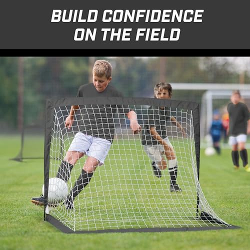 GoSports Team Tone 4 ft x 3 ft Portable Soccer Goals for Kids - Set of 2 Pop Up Nets for Backyard - Black