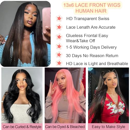 UKOWN Straight Lace Front Wigs Human Hair Pre Plucked 180 Density 13x6 Lace Front Wigs Human Hair HD Transparent Glueless Wigs With Baby Hair 20 Inch