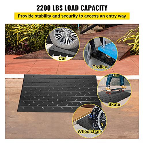 VEVOR Rubber Threshold Ramp, 2.6" Rise Threshold Ramp Doorway, 3 Channels Cord Cover Rubber Threshold Ramp, Rubber Angled Entry Rated 2200Lbs Load Capacity for Wheelchair and Scooter