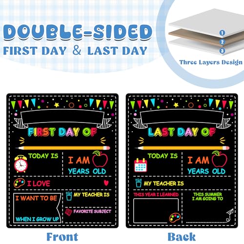 Double-Sided First Day of School Board, 12 × 10 Inches Back to School Sign, Reusable Color Painting Last Day of School Board, Washable Chalkboard Signs for First Day of School Kindergarten Pre-K