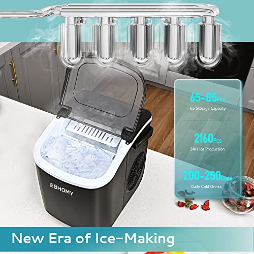 EUHOMY Countertop Ice Maker Machine with Handle, 26lbs Per Day, 9 Ice Cubes Ready in 6 Mins, Auto-Cleaning Portable Ice Maker with Basket and Scoop, for Home/Kitchen/Camping/RV (Silver)