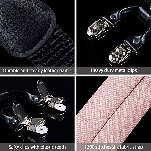 DiBanGu Light Blue Bow Tie and Suspenders for Men 6 Clips Adjustable Y Braces Paisley Pocket Square Cufflinks