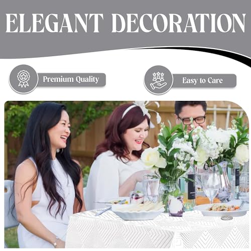 Majestic Giftware Velvet Tablecloths for Rectangle Tables | (60/90) - TC1407 Silver Geometric Print Hem Stitch Dining Table Cover | Decorative Washable Rectangle Tablecloth for Kitchen, Dinning, Party