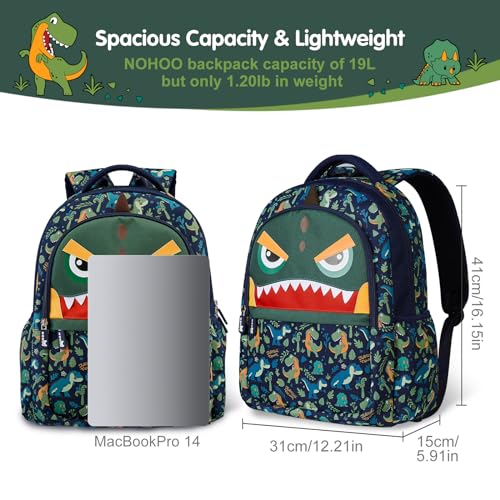 NOHOO Kids Backpack, 16" Lightweight School Backpack, Cool Animal Boys Waterproof Backpacks for Preschool, Primary, Elementary, Middle, Teen