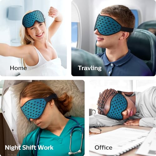 LitBear Breathable Sleep Mask, 3D Eye Mak Sleep for Side Sleepers Women Men, Light Blocking Sleeping Mask with Adjustable Strap, Soft Lightweight Eye Cover for Travel, Night Work, Nap, Office - Blue