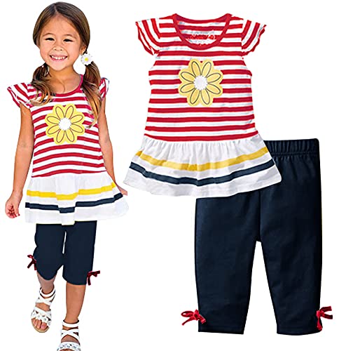 LUKYCILD Baby Girls Summer Clothes Casual Clothing Suit Short Sleeve Striped T-Shirt +Pants