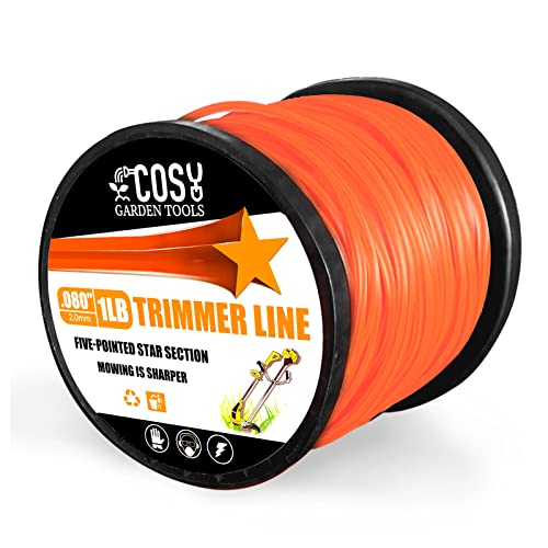 COSY GARDEN TOOLS String Trimmer Line, Commercial Grade Orange Pentagon Weed Eater String, Premium Nylon Universal 0.080" Diameter x 1LB, by 525 Foot