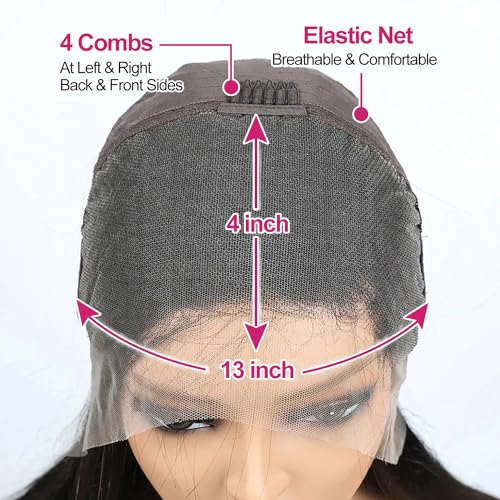 Btomar Straight Lace Front Wigs Human Hair HD Transparent Lace Front Human Hair Wigs for Women Frontal Wigs Human Hair Pre Plucked with Baby Hair Natural Color (6 Inch)