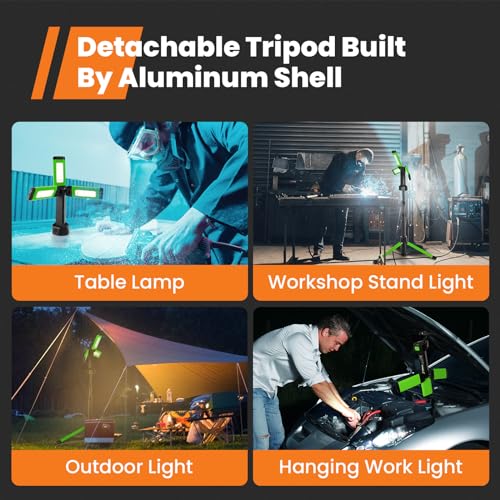 Rechargeable Work Light with Stand, GoGonova Cordless Work Light with Triple LED Lamps, 8AH Battery, 700/1200/2200 Lumen, 4000/6500K Dimmable Led Work Light Kit (Green)