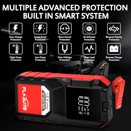 3000A Jump Starter Battery Pack,Portable Car Jumper Starter for up to 8L Gas&6.0L Diesel Engines,12V Auto Battery Booster with Smart Charging Port, LCD Display, Intelligent Jumper Clamps