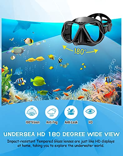 Greatever Dry Snorkel Set,Panoramic Wide View,Anti-Fog Scuba Diving Mask,Professional Snorkeling Gear for Kids