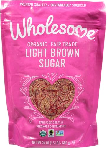 Wholesome Sweeteners 24-Ounce Organic Light Brown Sugar, Fair Trade, Non GMO, Gluten Free & Vegan, Sugar for Baking and Glazing, 1 Pack