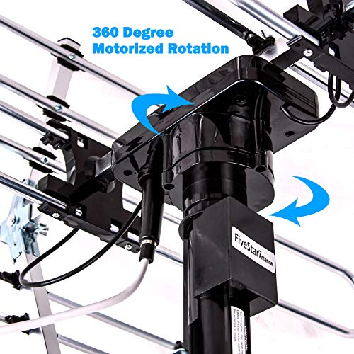 Five Star Outdoor Digital Amplified HDTV Antenna - up to 200 Mile Long Range, Directional 360 Degree Rotation by Remote Control, Intelligent Gain for HD 4K 1080P FM Support 2 TVs