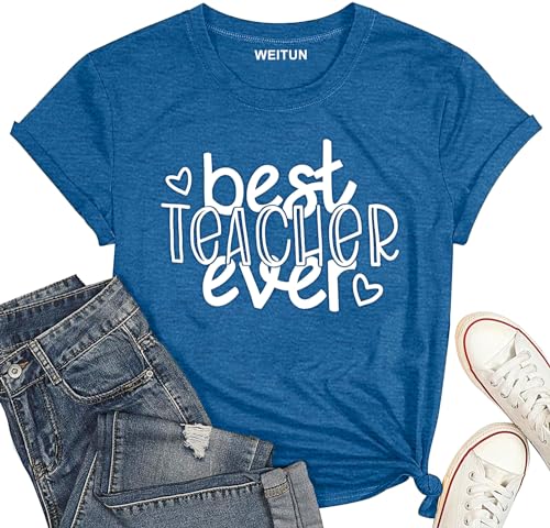 Teacher Shirts for Women Best Teacher Ever Teaching Shirt Funny Love Heart Casual Tee Tops