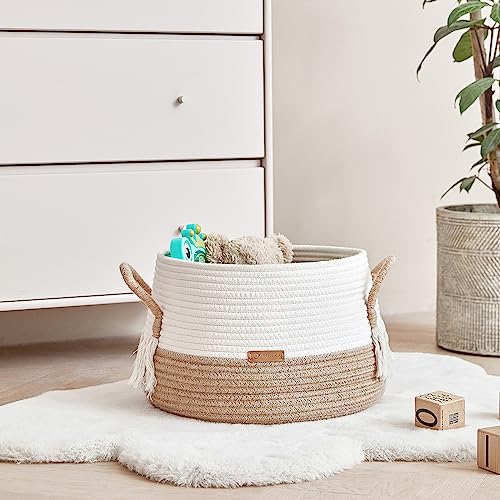 R RUNKA Small Basket for Stuffed Animal,Clothes ,Baby Blankets -11.8"x9.8"- Boho Baskets for Living Room,Bedroom,Nursery |Cotton Rope Baskets, Cube Basket, Under Shelf Basket | Baskets for Home Decor