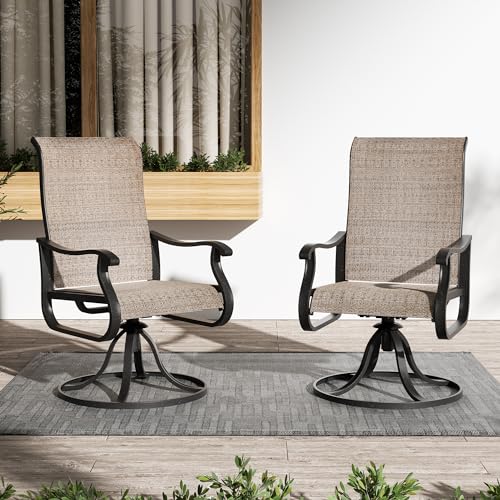 VONZOY Patio Swivel Chairs Set of 2, Outdoor Dining Chairs with High Back, All-Weather Swivel Rocker Chair for Lawn, Porch or Garden (Brown)