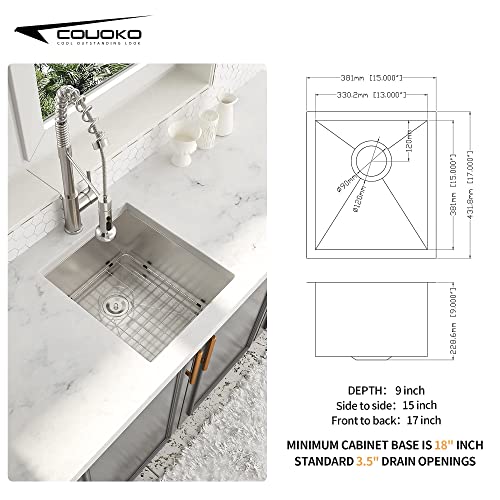 Couoko 27 Inch Undermount Kitchen Sink 16 Gague Stainless Steel Round Corner Single Bowl Deep Kitchen Sinks Basin 27"x18"x9"