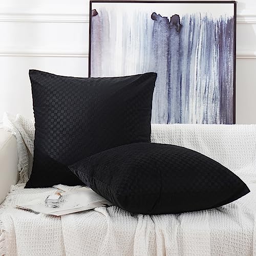 JIAHANNHA Plaid Velvet Dark Grey Throw Pillow Covers 12x20 Inches Pack of 2 Soft Decorative Plaid Square Cushion Covers for Couch Sofa Bed Livingroom Car,30x50Cm