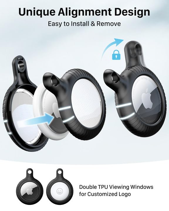YOSH Airtag Keychain 4 Pack, Airtag Holder [Pet Chew Proof] [Fit Tightly] [Easy Alignment Design] Anti-Scratch Hard PC Air Tag Case with Metal Key Chain, Compatible with Apple Airtag