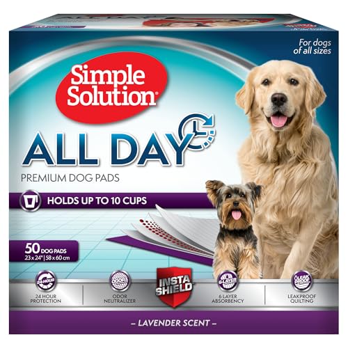 Simple Solution All Day Pee Pads for Dogs, Puppy Potty Training, Leak Proof Dog Pads, Pet Pee Pad, Disposable Puppy Pad, Lavender Scent, LARGE 23"x24", 50 Count