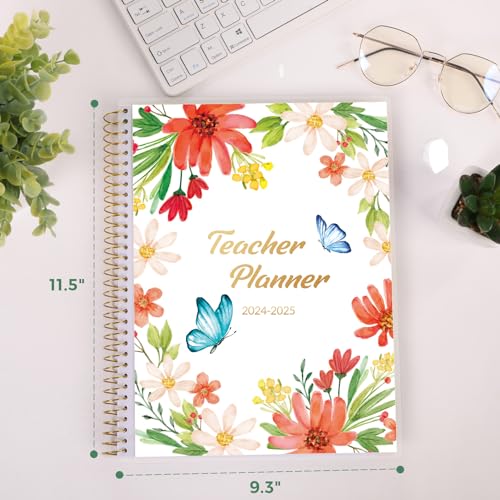 Skydue Teacher Planner 2024-2025 Academic Year, Jul. 2024 - Jun. 2025, 8.5" x 11", Lesson Plan Book with Monthly Tabs, Durable Spiral Bound, 4 Sheets Planner Stickers, 7 Other Functional Pages Black