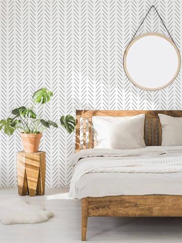 Orainege Black and White Peel and Stick Wallpaper Herringbone Contact Paper for Bathroom 17.7in x 118.1inModern Geometric Self Adhesive Wallpaper Removable Wall Paper Peel and Stick