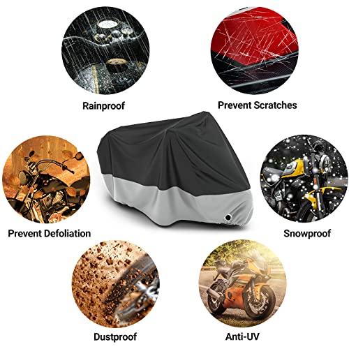 Favoto Motorcycle Cover Waterproof Outdoor - All Season Sun Protection Universal Fit Oxford Cloth with Lock-Holes Rain Snow Dust Proof Fits up to 86.6" Motorbikes Vehicle Motorbike Cover