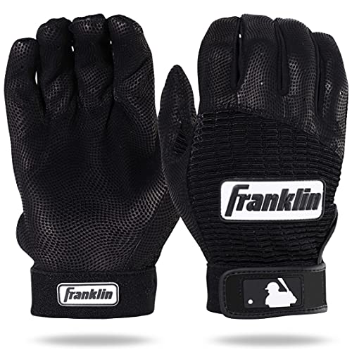 Franklin Sports Adult MLB Pro Classic Batting Gloves, Small, Pair, Black/Black